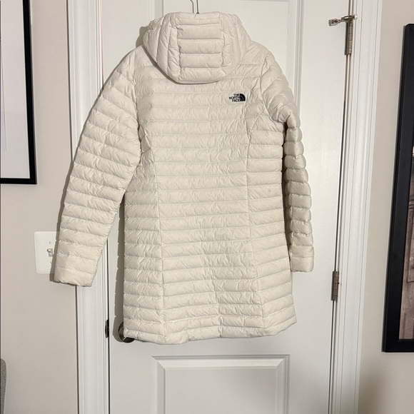 The North Face Hooded Long Puffer Coat in Cream - Picture 3 of 8